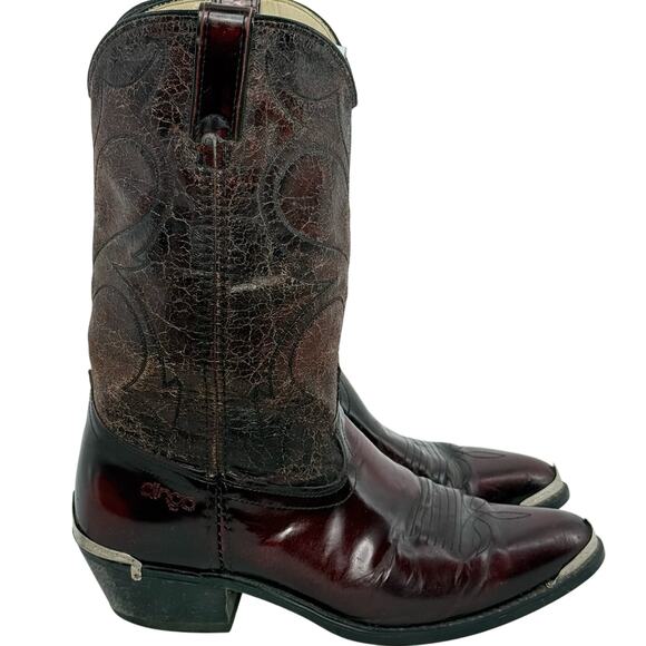 Vintage Dingo Boots 8.5 EW Burgundy Western Cowboy Riding 1990 Made In USA FLAWS - Picture 1 of 10
